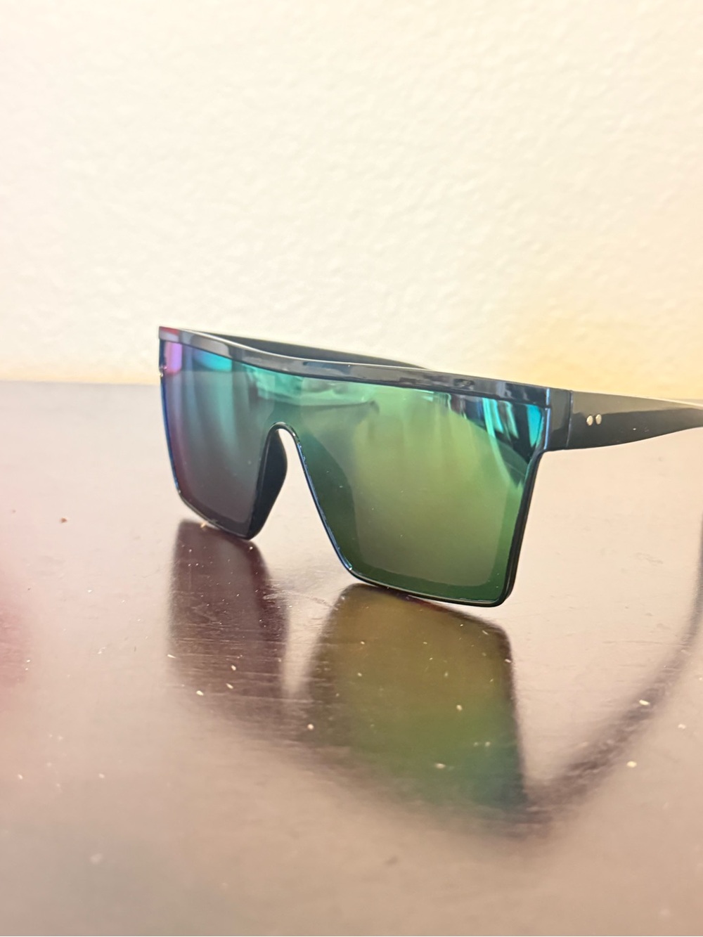 Mirrored Shield Sunglasses - Green/Purple Lens - Picture 3 of 7